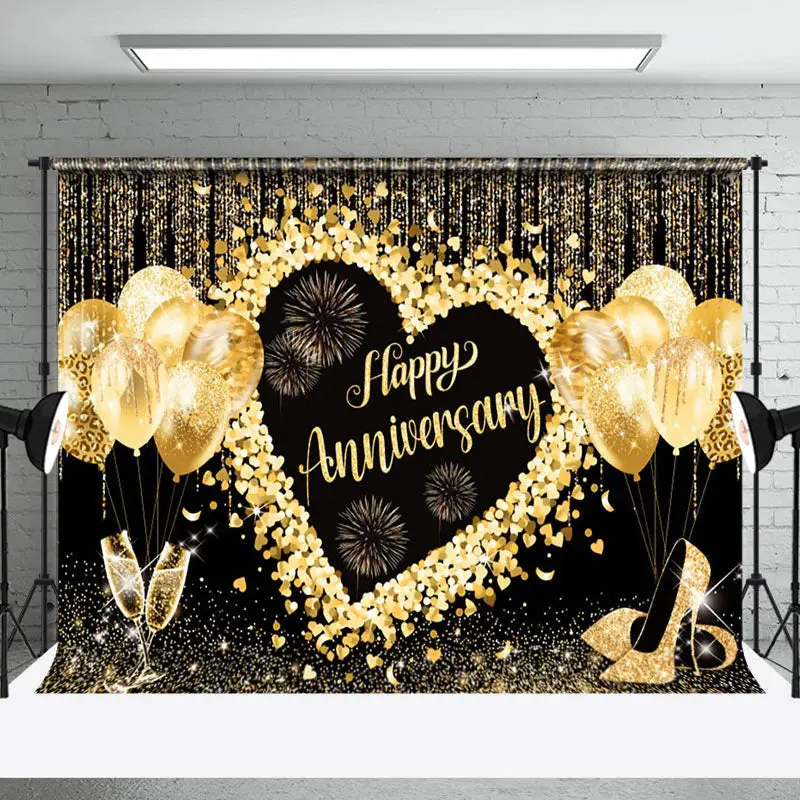 Champagne High Heels Balloon Anniversary Heart Backdrop