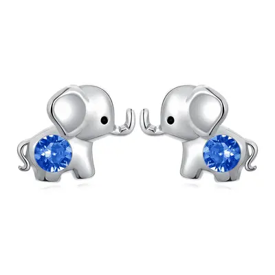 Sterling Silver Blue Circular Shaped Crystal Elephant Stud Earrings