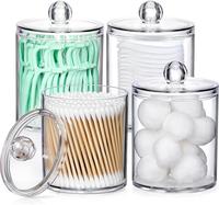 4 Pack Acrylic Qtip Holder Dispenser for Cotton Swabs, Balls, Pads, Floss Picks- Small Clear Plastic Canister Apothecary Jar ...