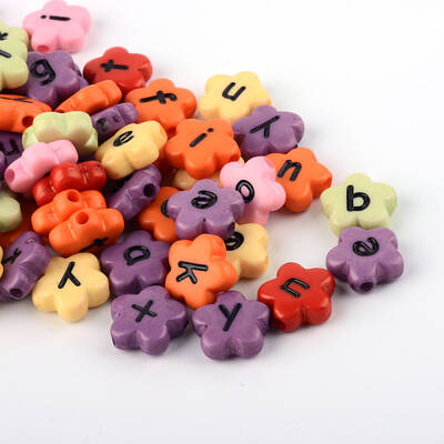 Opaque Acrylic Flower Horizontal Hole Letter Beads