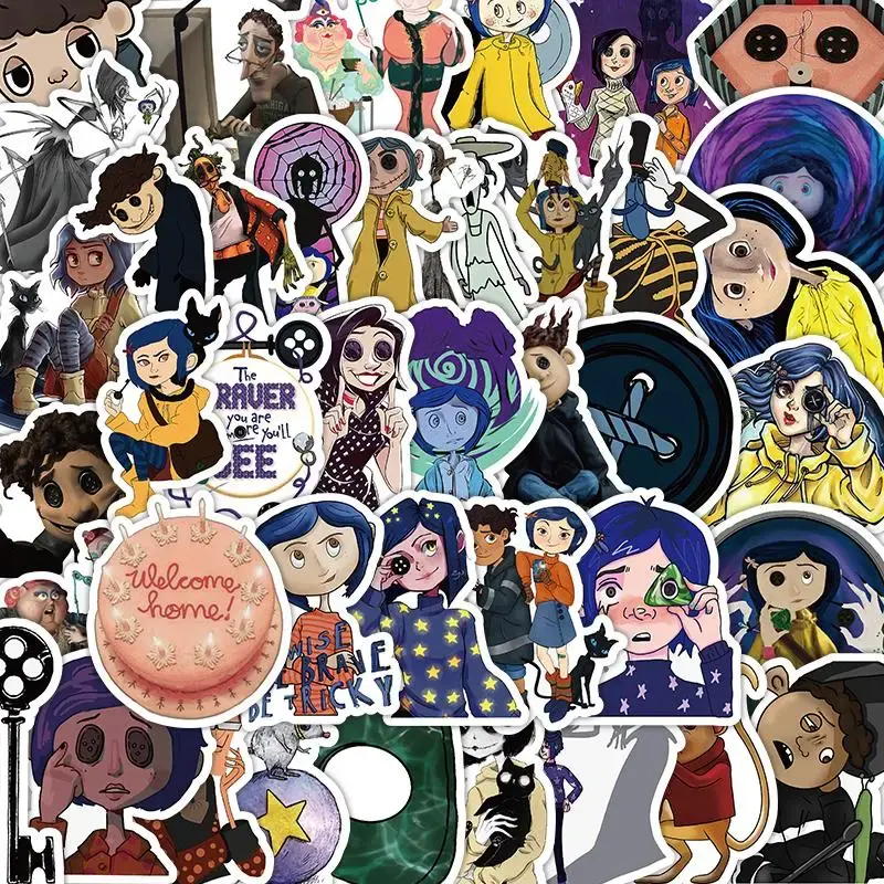 Anime Coraline Graffiti Stickers 53pcs/pack Self Adhesive Decorative Stickers, DIY Decals for Water Bottle, Phone Case, Scra...
