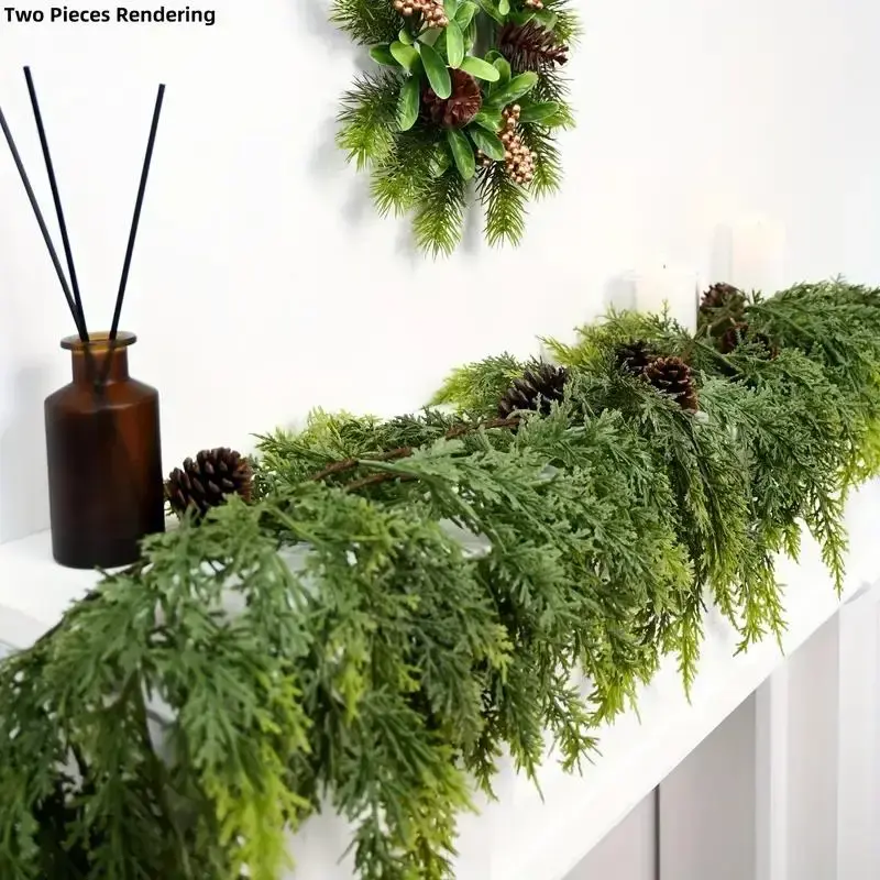 Artificial Cedar Garland, 1 Count 72 Inch FauxCedar Garland, Decorative Plant for Home PartyWedding, Home Decor Supplies