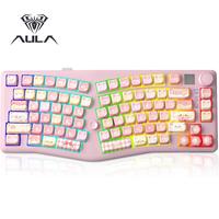 【NEW】LEOBOG*AULA Alice Keyboard, Bluetooth/2.4G Wireless/Type-C Ergonomic Pink Creamy Keyboard with RGB Functional Knob J...