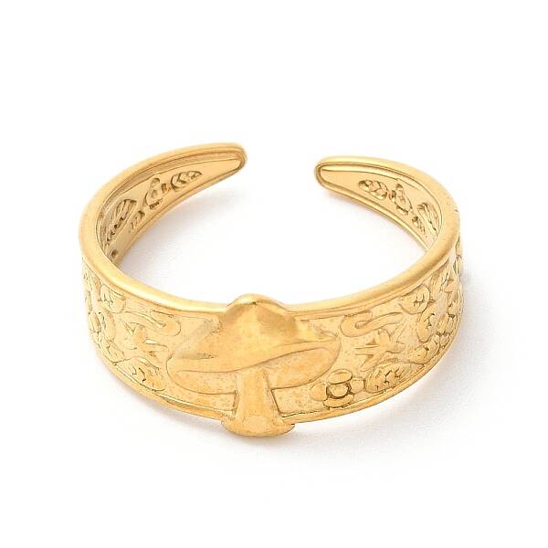 Ion Plating(IP) 304 Stainless Steel Mushroom Open Cuff Ring for Women