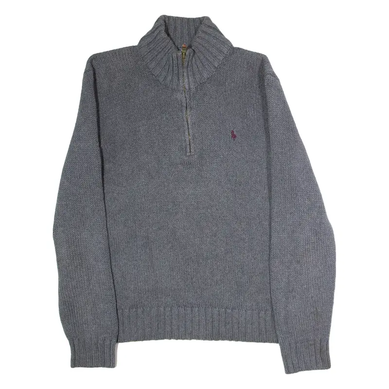 POLO RALPH LAUREN Mens Jumper Grey 1/4 Zip Chunky Knit S