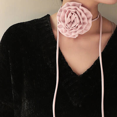 Fabric Rose Tie Choker Necklaces for Women