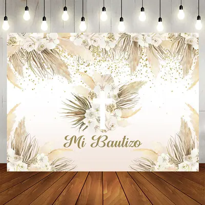 Aperturee Mi Bautizo Floral Themed Boho Baby Shower Backdrop
