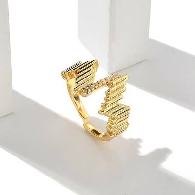 Brass Micro Pave Clear Cubic Zirconia Cuff Finger Rings for Women