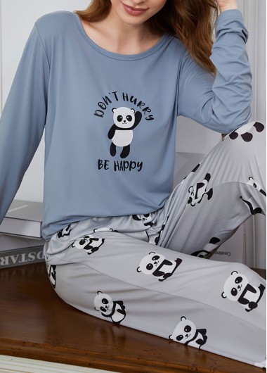 Modlily Dusty Blue Animal Print Lounge Top and Pants - L