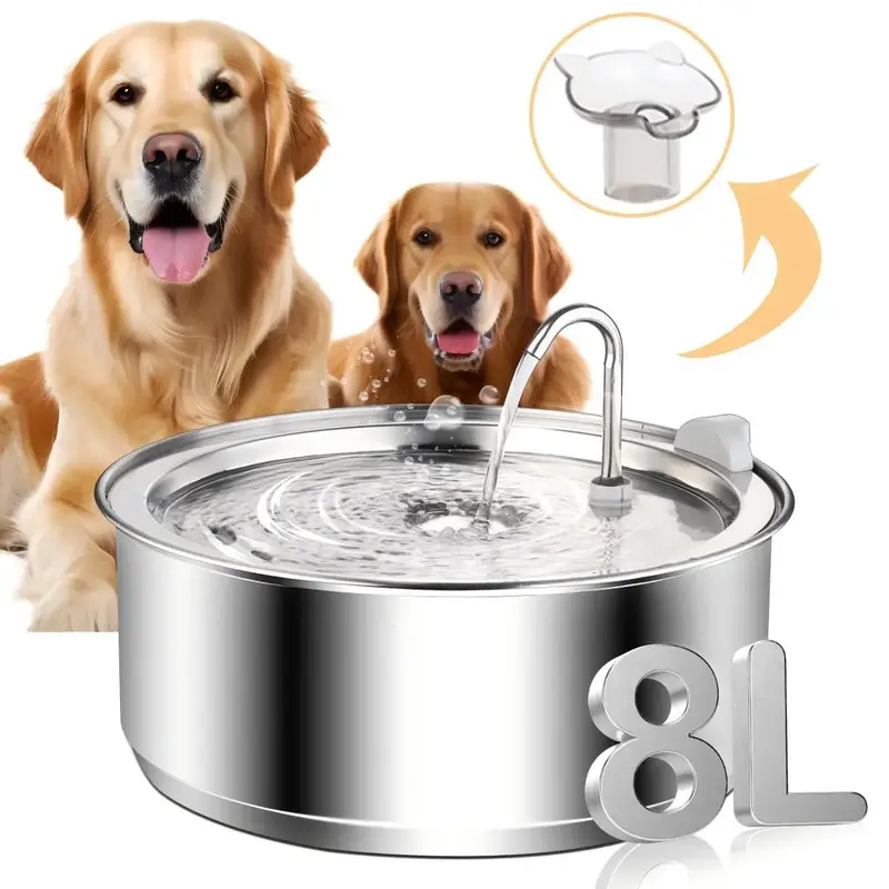 Stainless Steel Dog Water Fountain, 1 Set Ultra Quiet Water Pump with Triple Filtration, Great for Large Dogs Cats and Multi-...