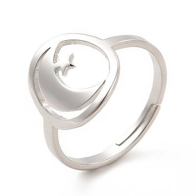 Non-Tarnish 201 Stainless Steel Moon & Star Adjustable Ring for Women