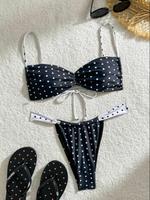 Two-Piece Set Women's Polka Dot Print Bikini Set, Casual Fashion Chic Swimsuit Set for Beach Holiday Vacation, Ladies Swimwea...