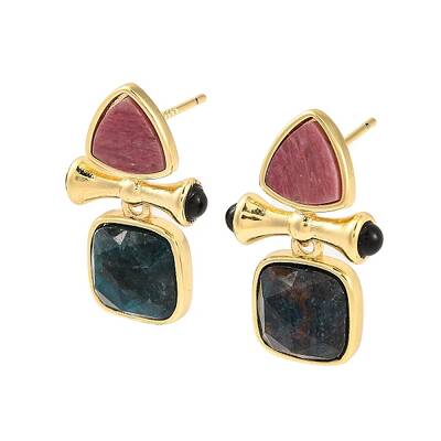 Ion Plating(IP) Natural Apatite and Natural Rhodonite Stud Earring Findings