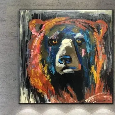 Oversize Abstract Colorful Bear Painting On Canvas Animal Modern Wall Art Home Wall Decor | BEAR PORTRAIT