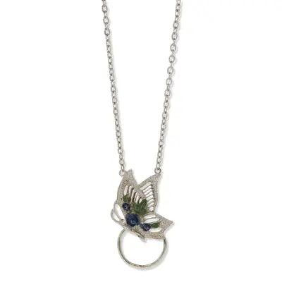 Silver-Tone Blue and Green Enamel Butterfly Eyeglass/Badge Holder 28