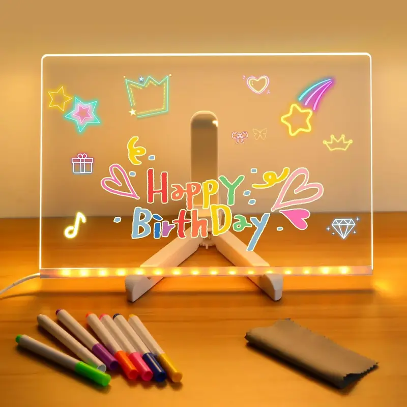 Led Note Board with Colors, 1 Set Glowing Acrylic Message Board with 7 Markers, Light Up Dry Erase Board with Stand, Glow Mem...