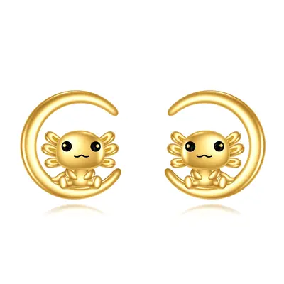 14K Gold Axolotl Stud Earrings