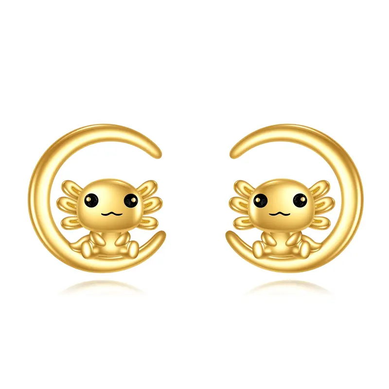 14K Gold Axolotl Stud Earrings