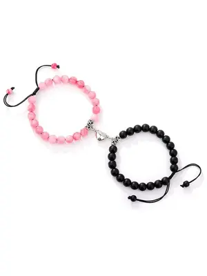 Magnetic Couple Bracelets Set - Heart Natural Stone Beads Adjustable Woven Bracelet for Him and Her, Valentine's Gift, Matchi...