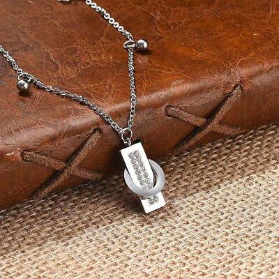 304 Stainless Steel Polymer Clay Rhinestone Rctangle Pendant Necklaces