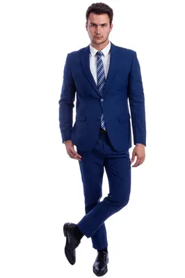 Blue Hybrid Fit Business Suit for Men - Two Button Style