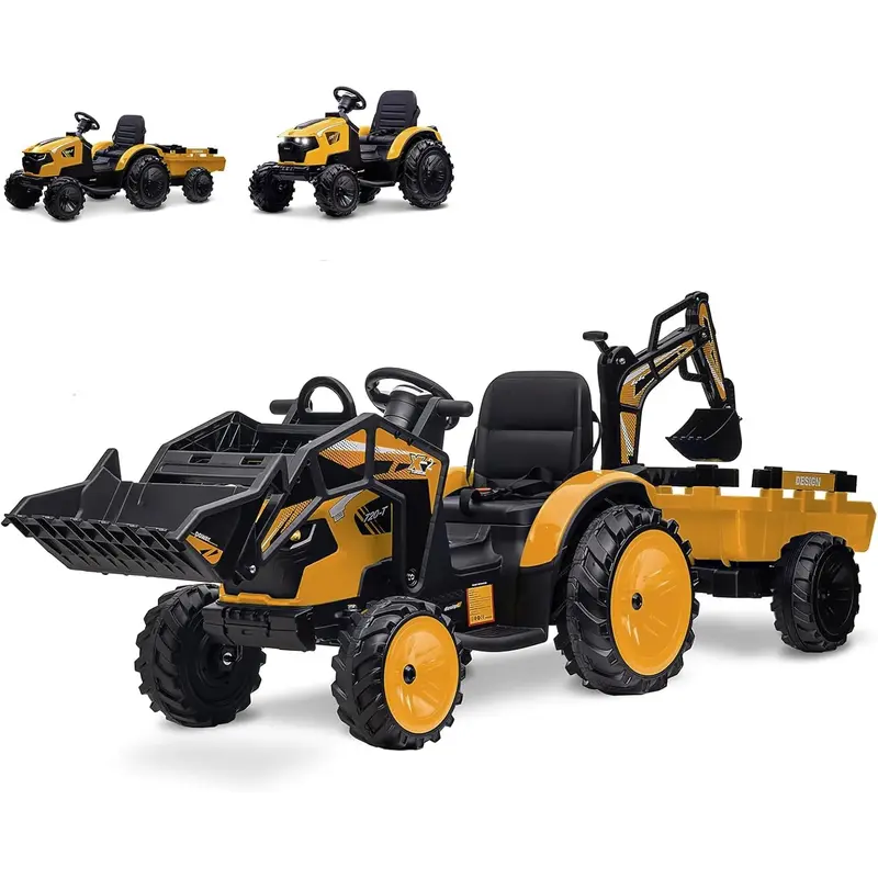 Garvee Ride P Series 3-in-1 Ride-On Tractor, 24V Electric, Excavator & Bulldozer, Remote Control, LED, Music, USB/Bluetooth m...