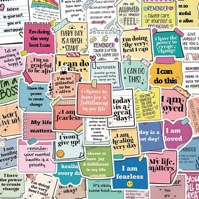 Cartoon Self-esteem Motivational Sticker, 50pcs/set Inspirational Phrase Sticker, Decorative Sticker for Gift Greeting Card ...