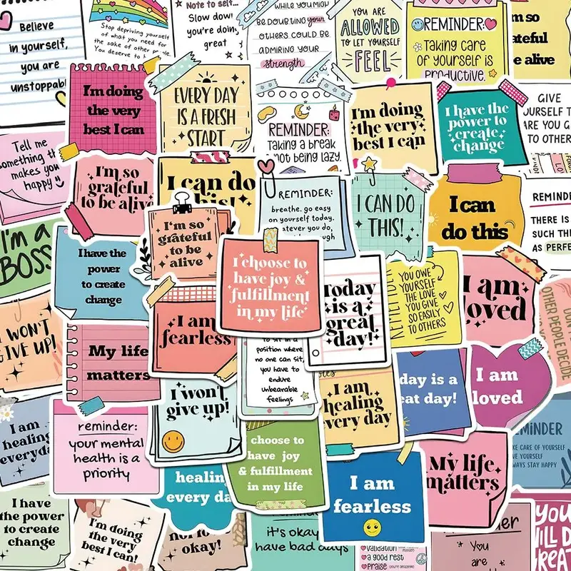 Cartoon Self-esteem Motivational Sticker, 50pcs/set Inspirational  Phrase Sticker, Decorative Sticker for Gift Greeting Card ...