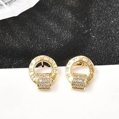 Ring Brass Micro Pave Clear Cubic Zirconia Stud Earrings