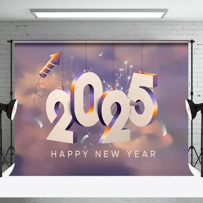 Cool 2025 Sparkle Sunset Cloud New Year Backdrop - Aperturee