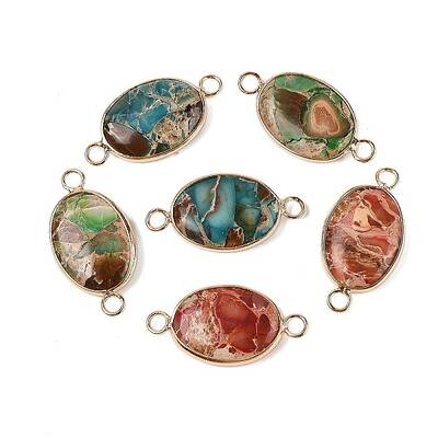 Brass Pave Natural Imperial Jasper Connector Charms