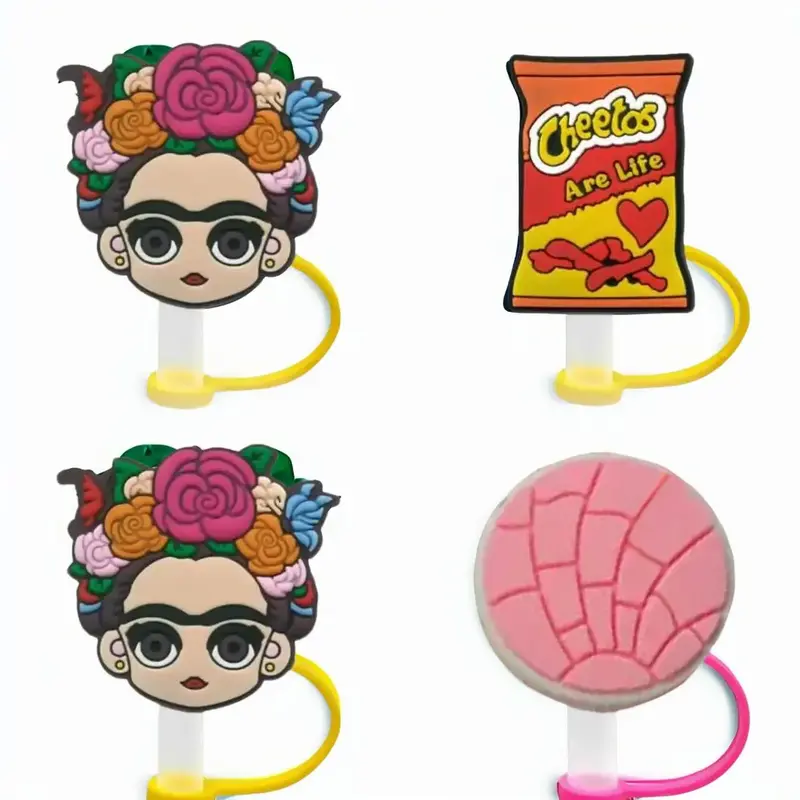 Reusable Cute Cartoon Design Straw Cover Cap, Dust Proof Water Bottle Straw Top Cover, Kitchen Gadgets, Kitchen Accessories