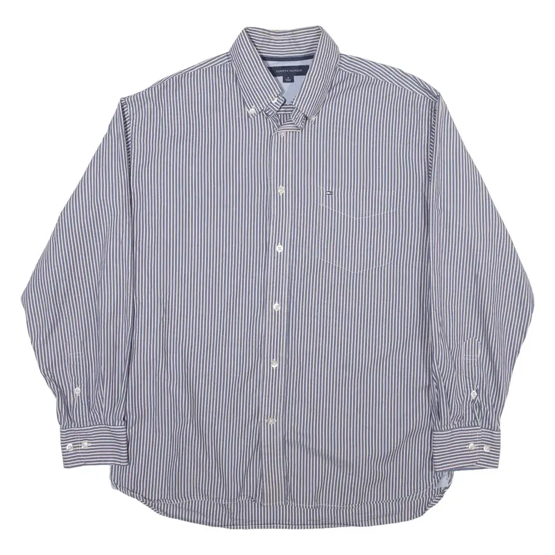 TOMMY HILFIGER Shirt Blue Striped Long Sleeve Mens M