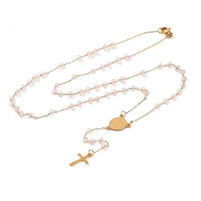 Ion Plating(IP) Crucifix Cross 304 Stainless Steel Rosary Bead Necklaces