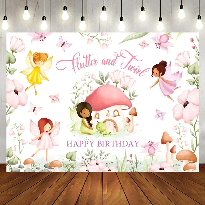 Flutter And Twirl Fairy Happy Birthday Backdrop - Aperturee