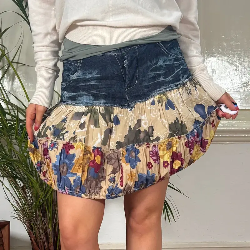 Desigual Floral Mini Skirt - 29W UK 10 Blue Cotton