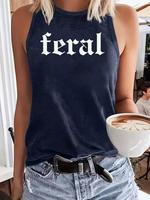 【Plus Size】 Plain Feral Letter Print Tank Top, Casual Sleeveless Top for Daily Wear, Women's Plus Clothing for All Season...