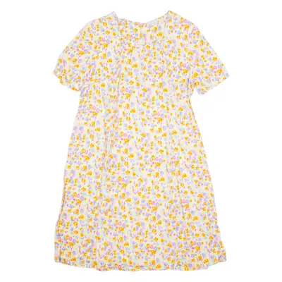 Womens Fit & Flare Dress Orange Floral Short Sleeve Knee Length L