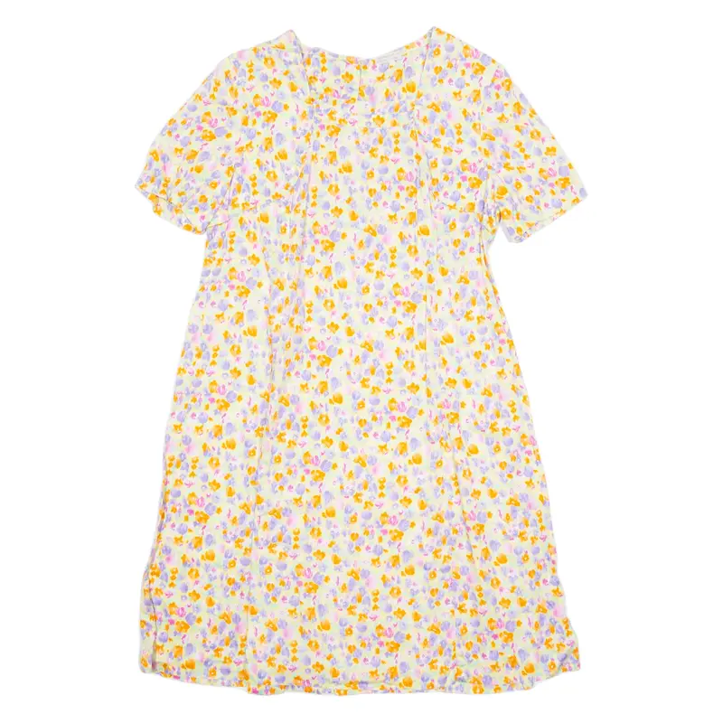 Womens Fit & Flare Dress Orange Floral Short Sleeve Knee Length L