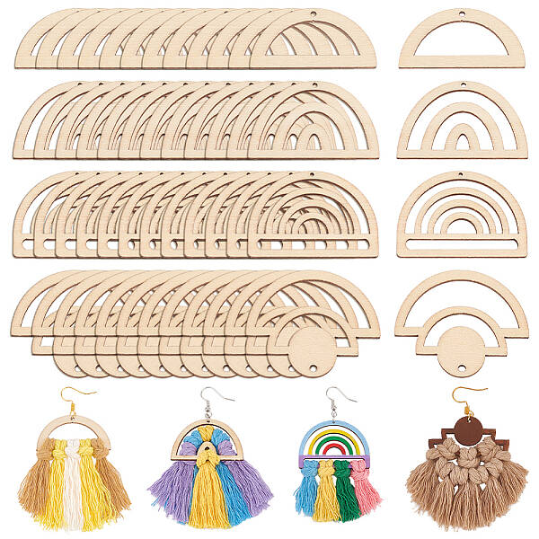200Pcs 4 Style Fan Shape Hollow out Unfinished Wood Pendants