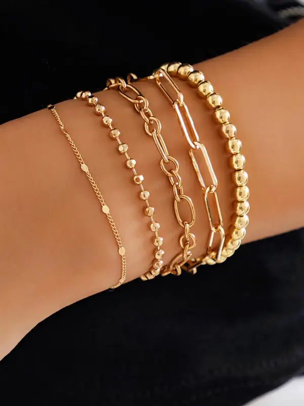 Fashion Simple Chain Bracelet & Beaded Bracelet, Summer 2024 Bangles Bracelets, Casual Stackable Matching Bracelet, Trendy Al...