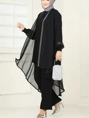 Elegant Women's Three-Piece Set, Plain Color Long Sleeve Top & Pants, Loose-Fit Modest for All Seasons