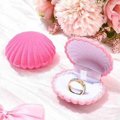 1Pc Shell Shaped Velvet Jewelry Storage Boxes