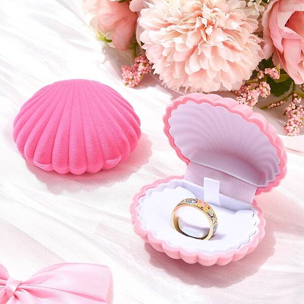 1Pc Shell Shaped Velvet Jewelry Storage Boxes