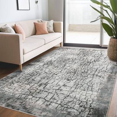 Garvee Modern Washable Rug 5x7 Abstract Area Rug for Living Room Non Slip Non Shedding Contemporary Carpet Foldable Low Pile ...