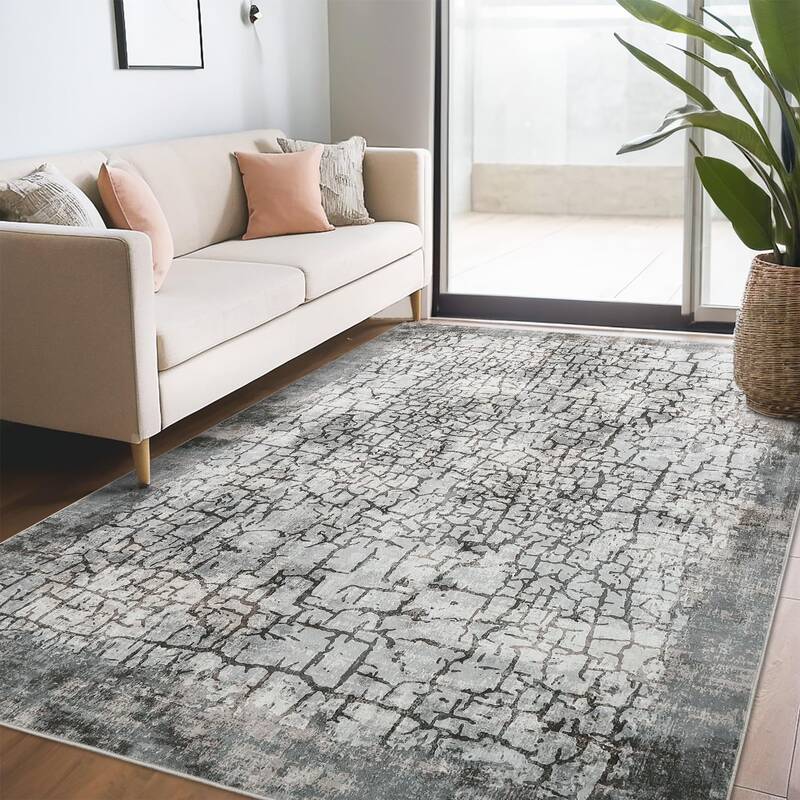 Garvee Modern Washable Rug 5x7 Abstract Area Rug for Living Room Non Slip Non Shedding Contemporary Carpet Foldable Low Pile ...