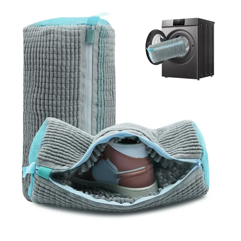 Shoe Washing Machine Bag - Reusable and Durable Zipper Plush Sneaker Washing Machine Bag for Gym, Tennis, and Delicate Yellow...