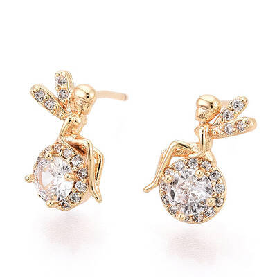 Brass Micro Pave Cubic Zirconia Stud Earrings