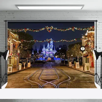 Quiet Castle Town Street Night New Year Backdrop - Aperturee