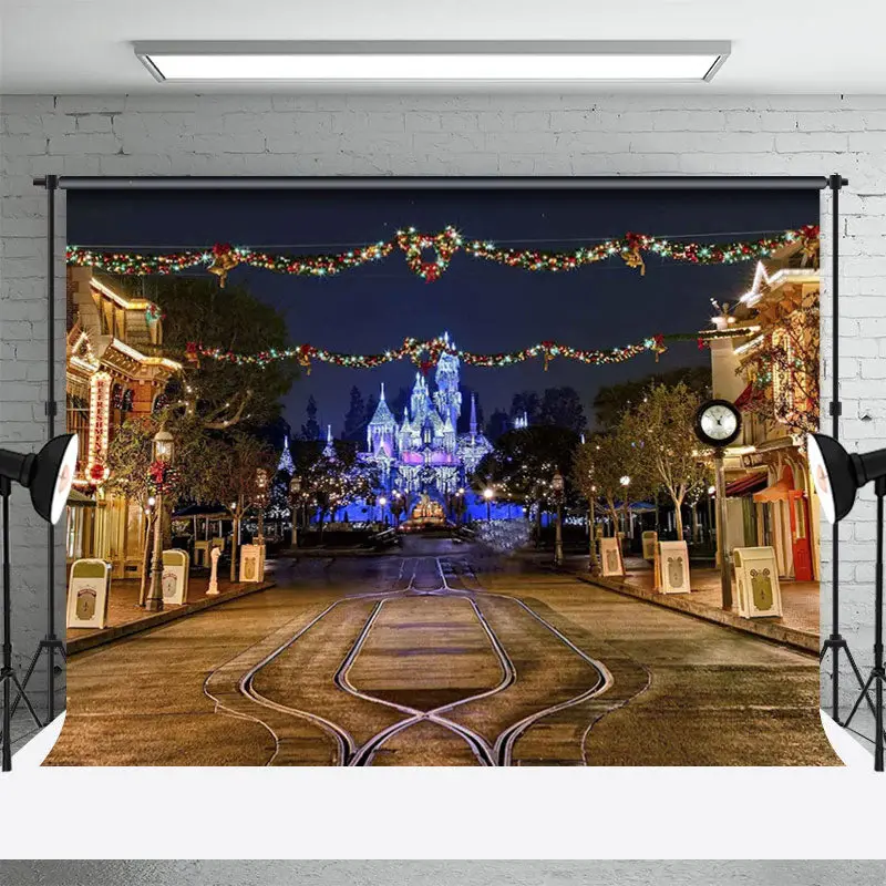 Quiet Castle Town Street Night New Year Backdrop - Aperturee
